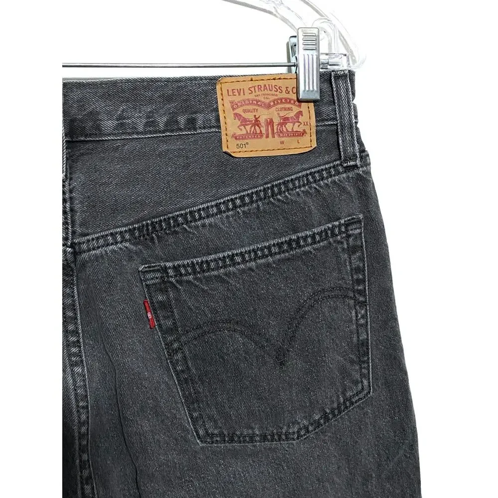 Levis 501 Original Fit Faded Raw Hem Jeans Men 30x30 Black Classic Grunge Casual